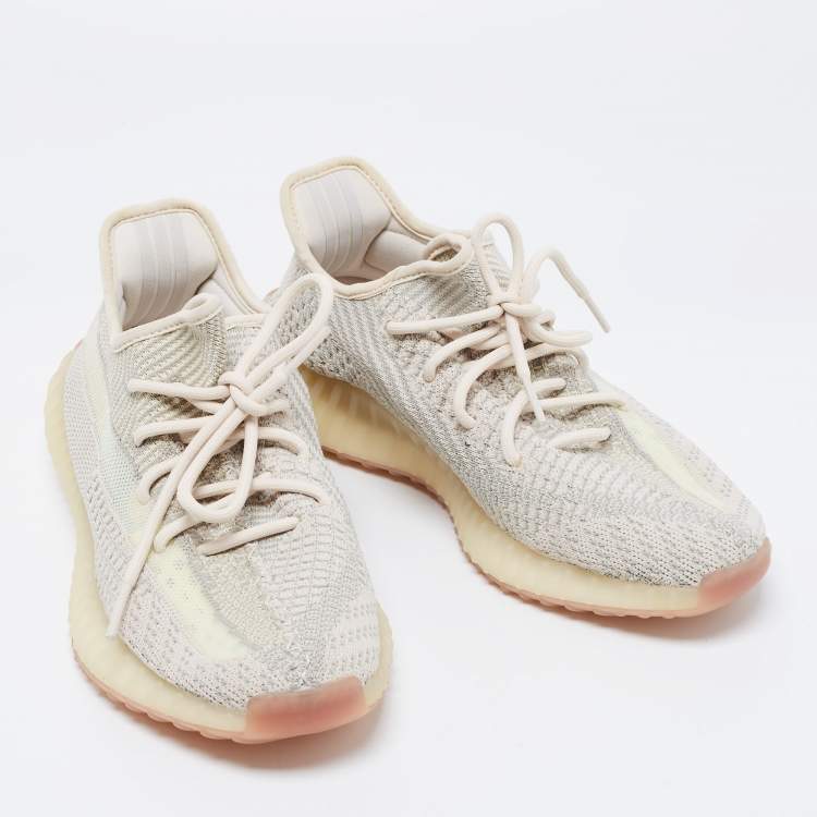 Pre Owned Yeezy x Adidas Beige Knit Fabric Boost 350 V2 Citrin Low-Top Sneakers Size 42