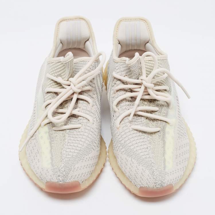 Pre Owned Yeezy x Adidas Beige Knit Fabric Boost 350 V2 Citrin Low-Top Sneakers Size 42