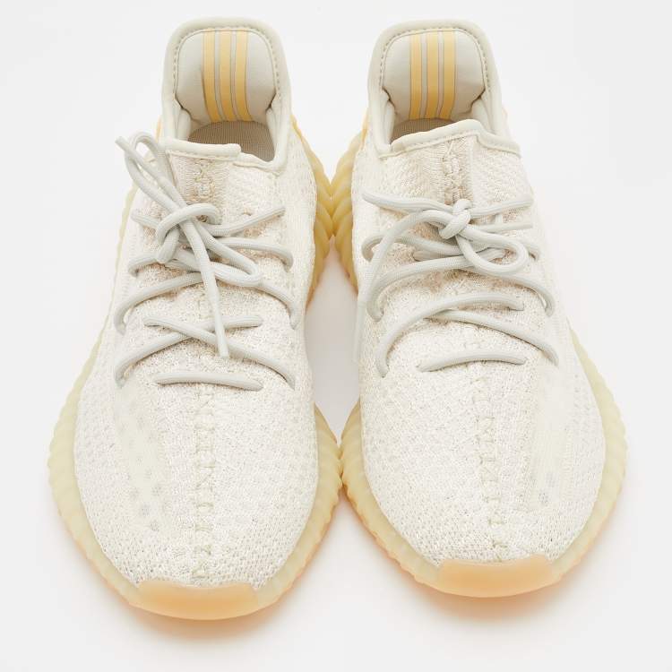Pre Owned Yeezy x Adidas White Knit Fabric Boost 350 V2 Light Low Top Sneakers Size 46