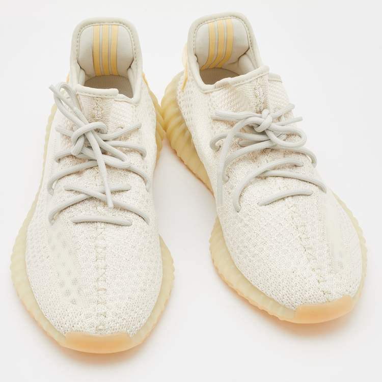 Pre Owned Yeezy x Adidas White Knit Fabric Boost 350 V2 Light Low Top Sneakers Size 46