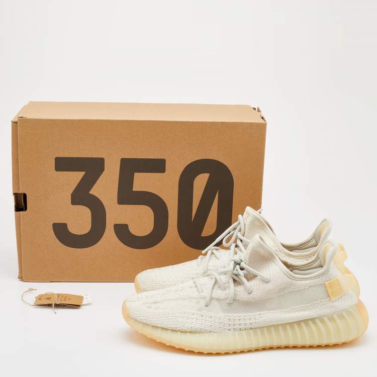 Pre Owned Yeezy x Adidas White Knit Fabric Boost 350 V2 Light Low Top Sneakers Size 46