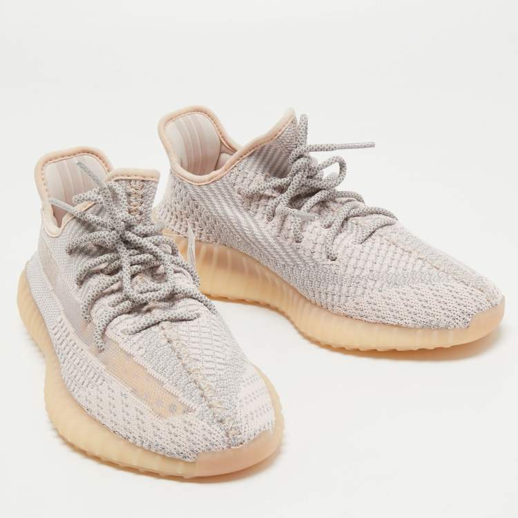 Pre Owned Yeezy x Adidas Pink Knit Fabric Boost 350 V2 Synth Sneakers Size 42 2/3
