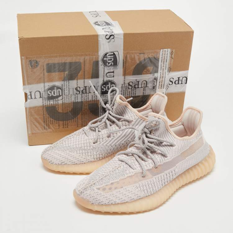 Pre Owned Yeezy x Adidas Pink Knit Fabric Boost 350 V2 Synth Sneakers Size 42 2/3
