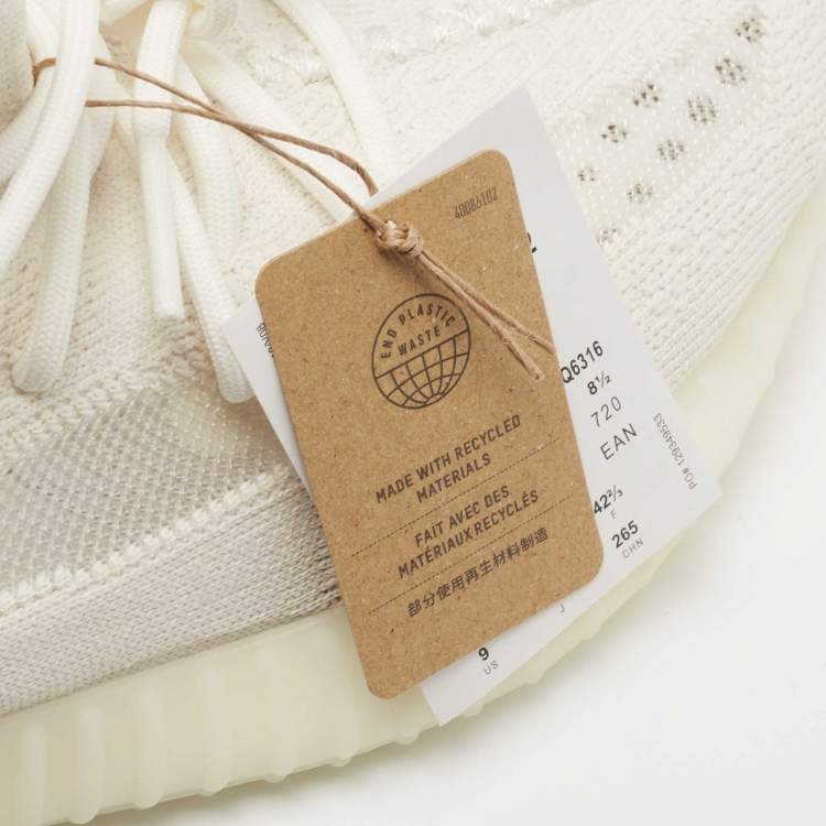 Pre Owned Yeezy x Adidas White Fabric and Mesh 350 v2 Triple Sneakers Size 42 2/3