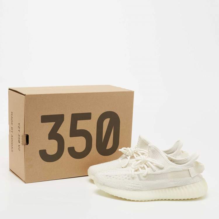 Pre Owned Yeezy x Adidas White Fabric and Mesh 350 v2 Triple Sneakers Size 42 2/3