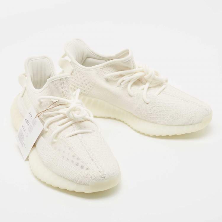 Pre Owned Yeezy x Adidas White Fabric and Mesh 350 v2 Triple Sneakers Size 42 2/3