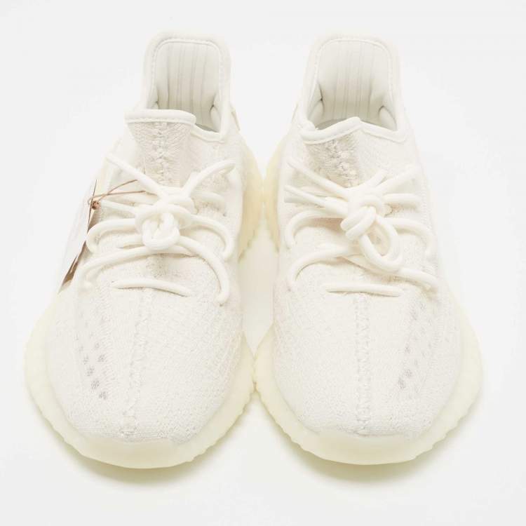 Pre Owned Yeezy x Adidas White Fabric and Mesh 350 v2 Triple Sneakers Size 42 2/3