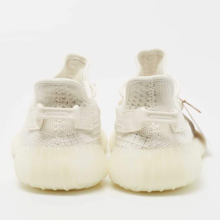 Pre Owned Yeezy x Adidas White Fabric and Mesh 350 v2 Triple Sneakers Size 42 2/3