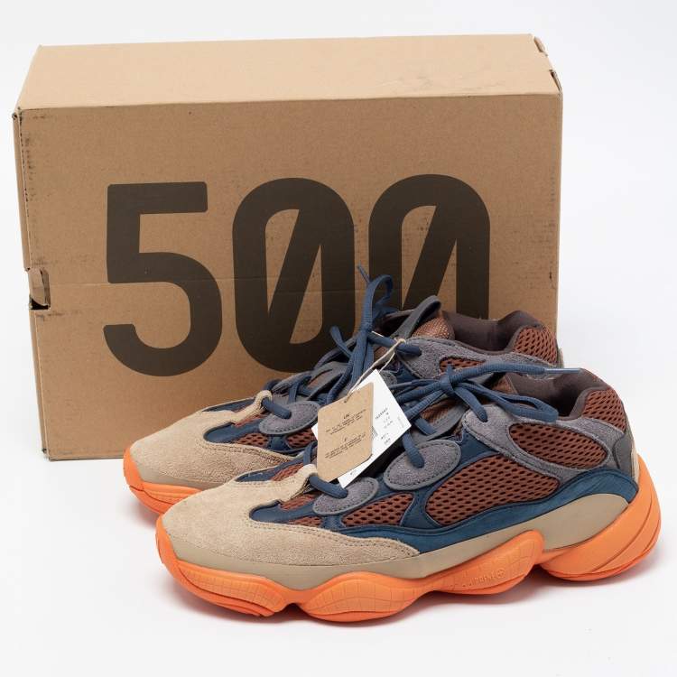 Pre Owned Yeezy x Adidas Multicolor Fabric and Suede Yeezy 500 ‘Enflame Sneakers Size 43 1/3