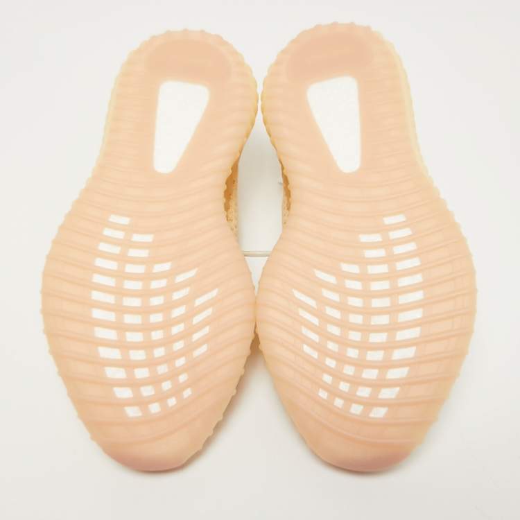 Pre Owned Yeezy x Adidas Light Yellow/Blue Knit Fabric 350 V2 Linen Sneakers Size 46