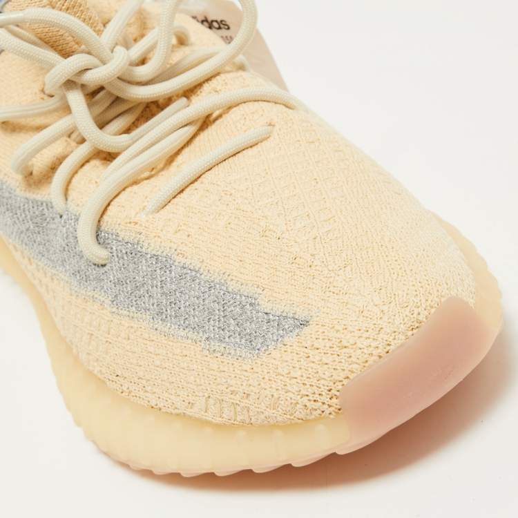 Pre Owned Yeezy x Adidas Light Yellow/Blue Knit Fabric 350 V2 Linen Sneakers Size 46