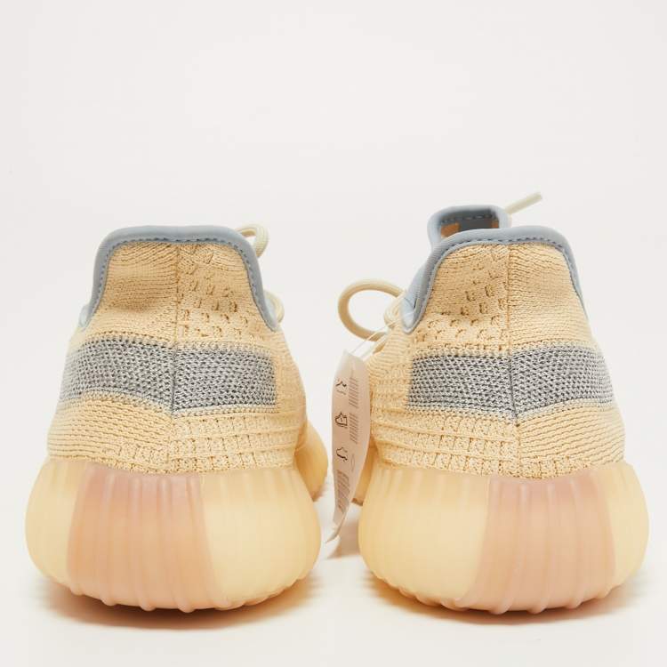 Pre Owned Yeezy x Adidas Light Yellow/Blue Knit Fabric 350 V2 Linen Sneakers Size 46