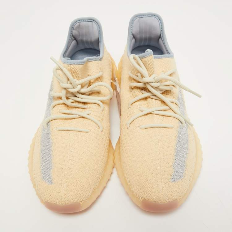 Pre Owned Yeezy x Adidas Light Yellow/Blue Knit Fabric 350 V2 Linen Sneakers Size 46