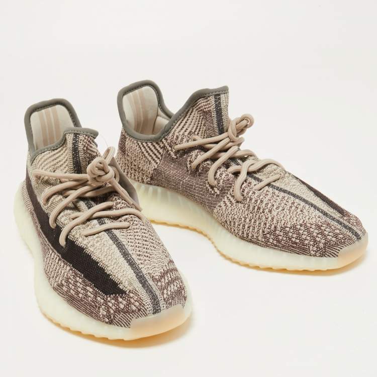 Pre Owned Yeezy x Adidas Brown/Beige Knit Fabric 350 V2 Zyon Sneakers Size 46