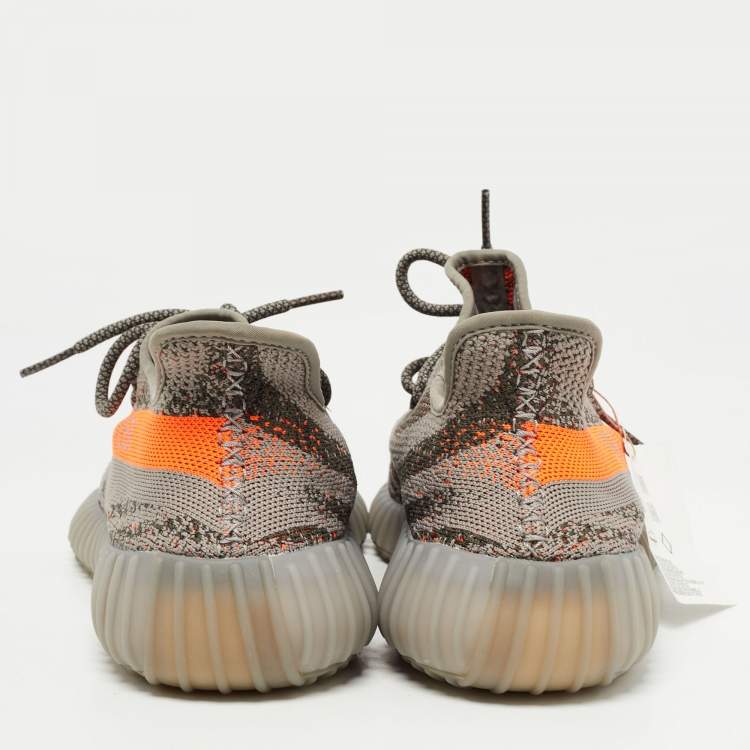 Pre Owned Adidas Yeezy Grey Knit Fabric Boost 350 V2 Beluga Reflective Sneakers Size 45 1/3