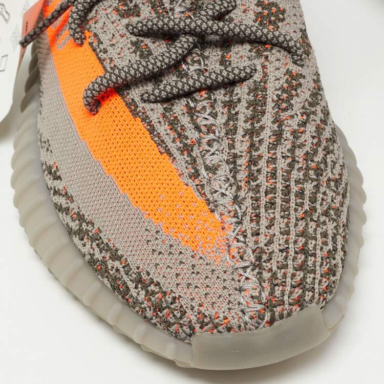 Pre Owned Adidas Yeezy Grey Knit Fabric Boost 350 V2 Beluga Reflective Sneakers Size 45 1/3
