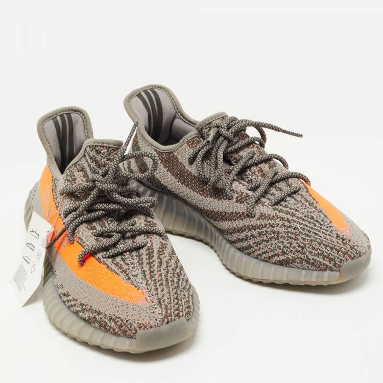 Pre Owned Adidas Yeezy Grey Knit Fabric Boost 350 V2 Beluga Reflective Sneakers Size 45 1/3