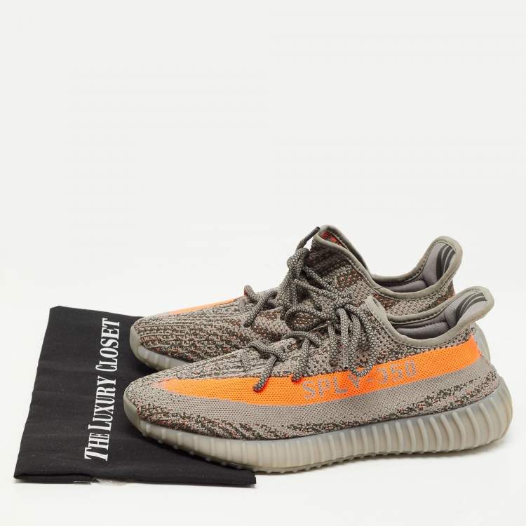 Pre Owned Adidas Yeezy Grey Knit Fabric Boost 350 V2 Beluga Reflective Sneakers Size 45 1/3