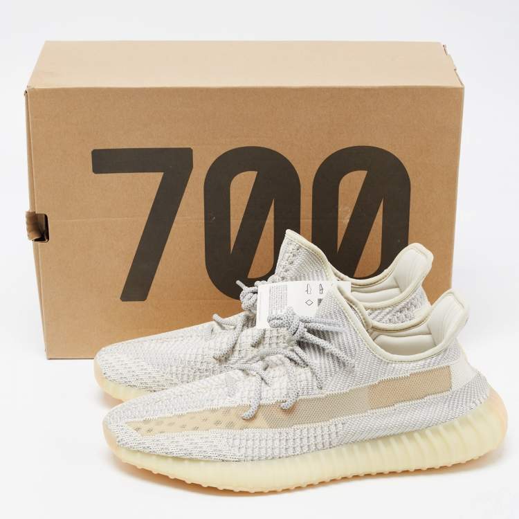 Pre Owned Yeezy x Adidas White/Cream Knit Fabric Boost 350 V2 Lundmark Non Reflective Sneakers Size 48