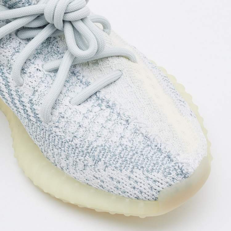 Pre Owned Yeezy x Adidas White/Green Knit Fabric Boost 350 V2 Cloud White Non Reflective Sneakers Size 39 1/3
