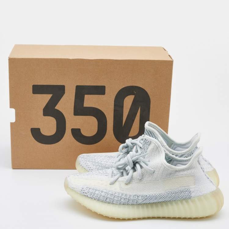 Pre Owned Yeezy x Adidas White/Green Knit Fabric Boost 350 V2 Cloud White Non Reflective Sneakers Size 39 1/3