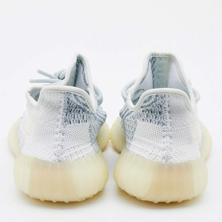 Pre Owned Yeezy x Adidas White/Green Knit Fabric Boost 350 V2 Cloud White Non Reflective Sneakers Size 39 1/3