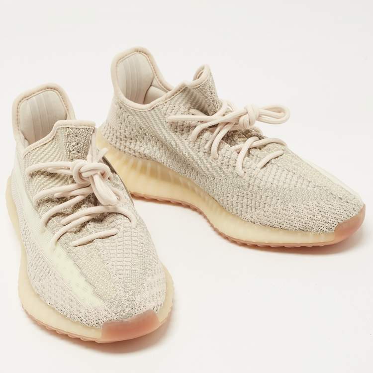 Pre Owned Yeezy x Adidas Beige/Grey Knit Fabric Boost 350 V2 Citrin Sneakers Size 44 2/3
