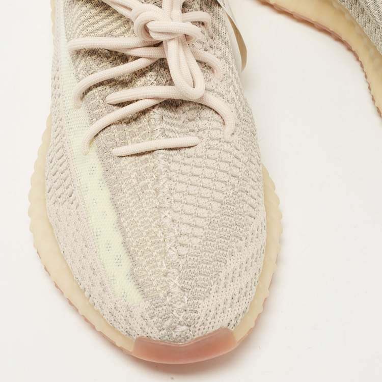 Pre Owned Yeezy x Adidas Beige/Grey Knit Fabric Boost 350 V2 Citrin Sneakers Size 44 2/3