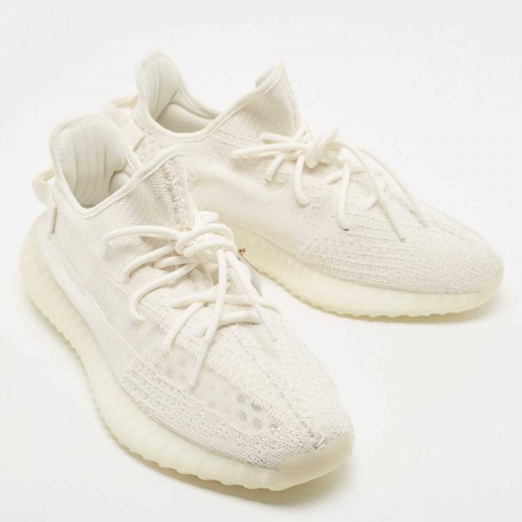 مملوكة مسبقًا Yeezy x Adidas Off White Knit Fabric Boost 350 V2 Bone Sneakers Size 46