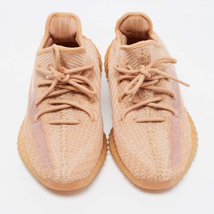 Pre Owned Yeezy x Adidas Beige Knit Fabric Boost 350 V2 Clay Sneakers Size 40
