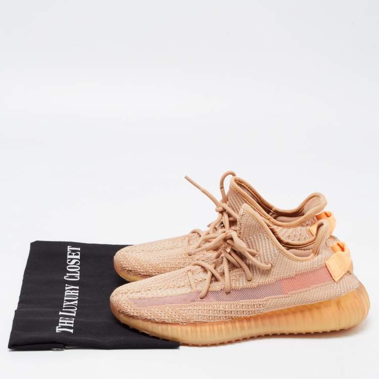 Pre Owned Yeezy x Adidas Beige Knit Fabric Boost 350 V2 Clay Sneakers Size 40