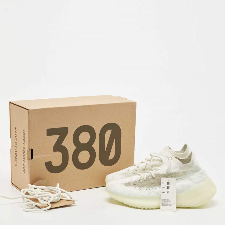 Pre Owned Yeezy x Adidas White/Blue Cotton Knit Boost-380-Calcite-Glow Sneakers Size 41 1/3