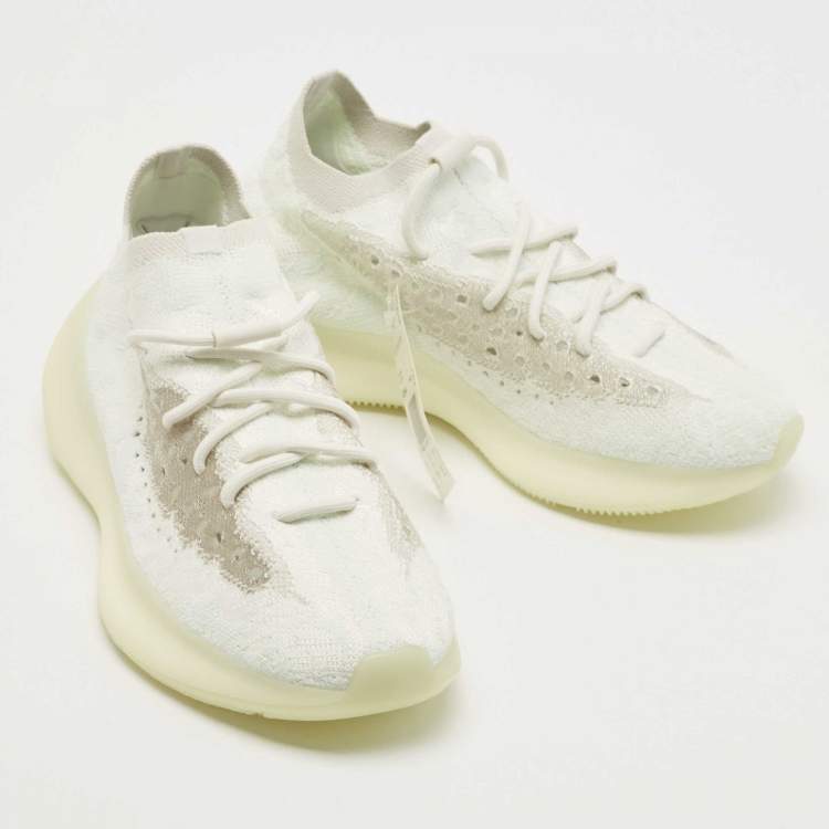 Pre Owned Yeezy x Adidas White/Blue Cotton Knit Boost-380-Calcite-Glow Sneakers Size 41 1/3