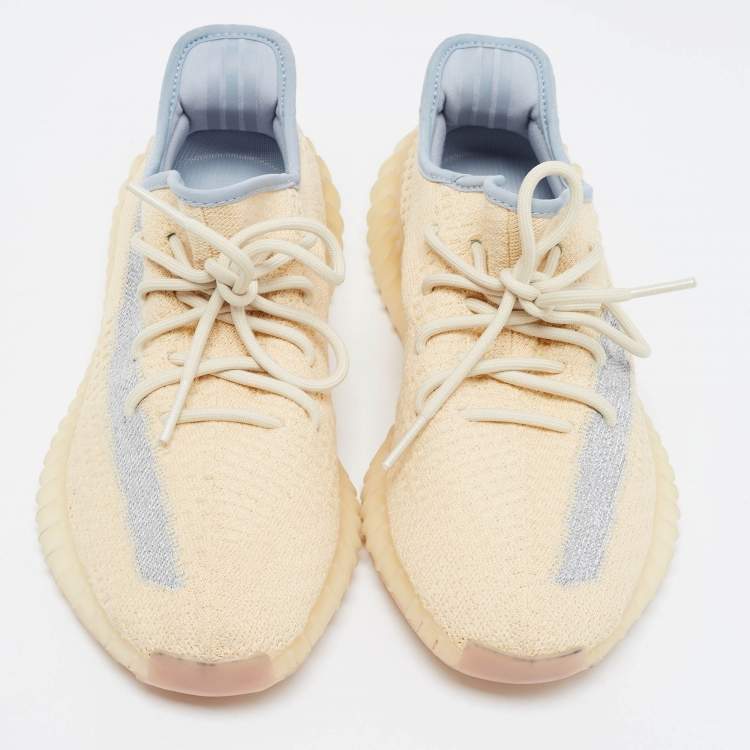 Pre Owned Yeezy x Adidas Beige Knit Fabric Boost-350-V2-linen Sneakers Size 42 2/3