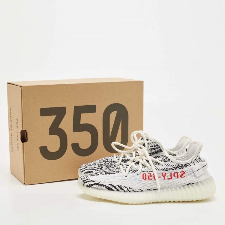 Pre Owned Yeezy x Adidas White/Black Knit Fabric Boost 350 V2 Sneakers Size 411/3