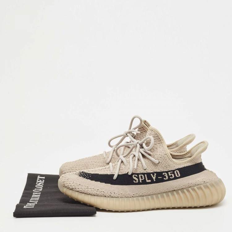 Pre Owned Yeezy x Adidas Grey/Black Knit Fabric Boost 350 V2 Slate Sneakers Size 46
