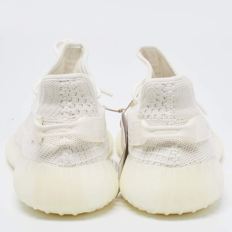 Pre Owned Yeezy x Adidas White Knit Fabric and Mesh Boost 350 V2 Bone Sneakers Size 44