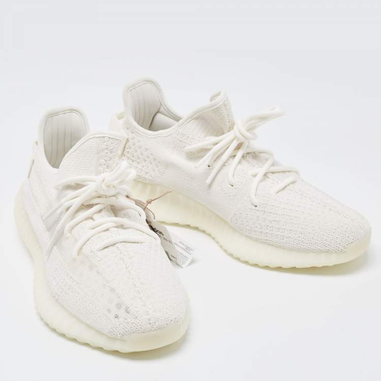 Pre Owned Yeezy x Adidas White Knit Fabric and Mesh Boost 350 V2 Bone Sneakers Size 44