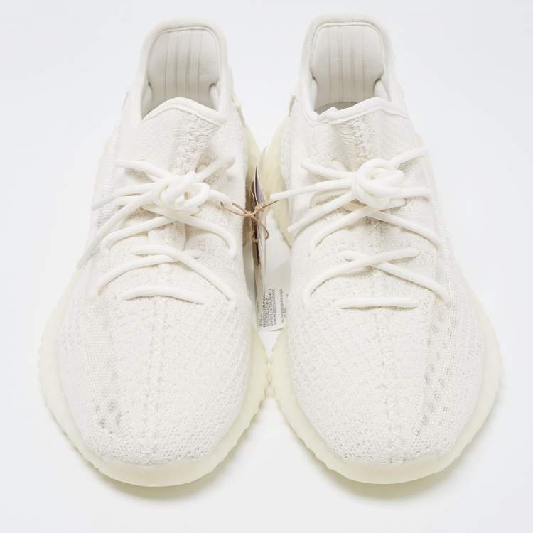 Pre Owned Yeezy x Adidas White Knit Fabric and Mesh Boost 350 V2 Bone Sneakers Size 44