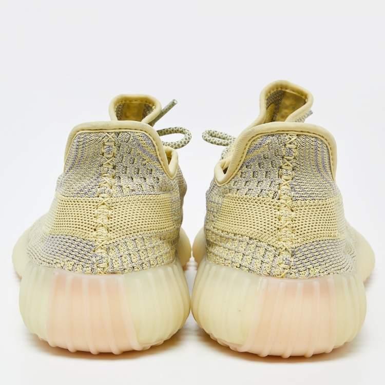 Pre Owned Yeezy x Adidas Yellow/Grey Knit Fabric Boost 350 V2 Antlia Non-Reflective Sneakers Size 45 1/3
