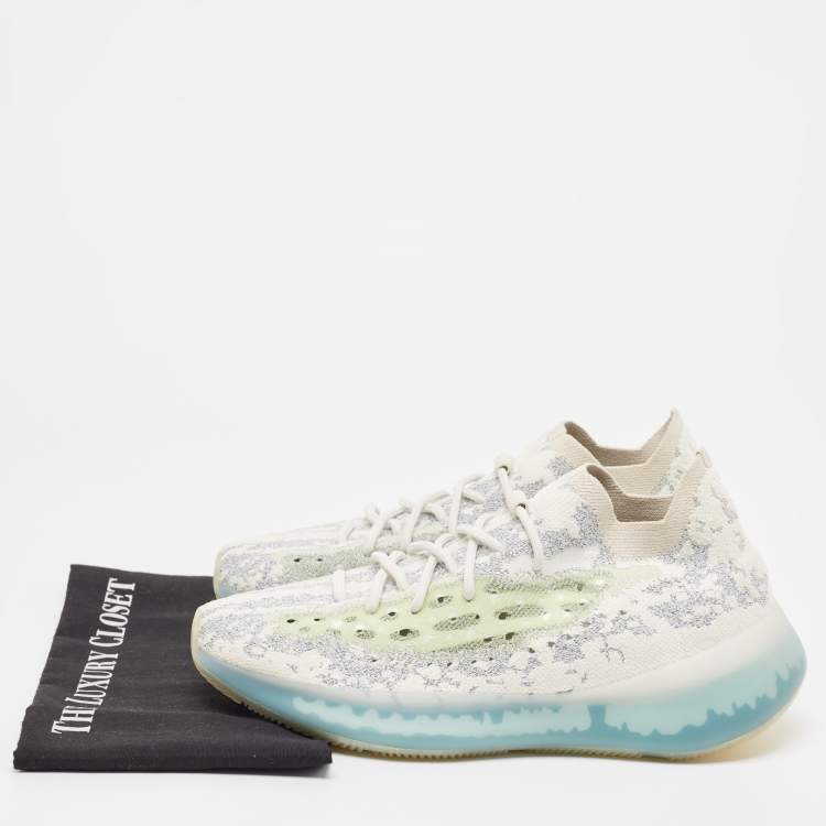 Pre Owned Yeezy x Adidas Grey/White Knit Fabric Boost 380 Alien Blue Sneakers Size 45.5