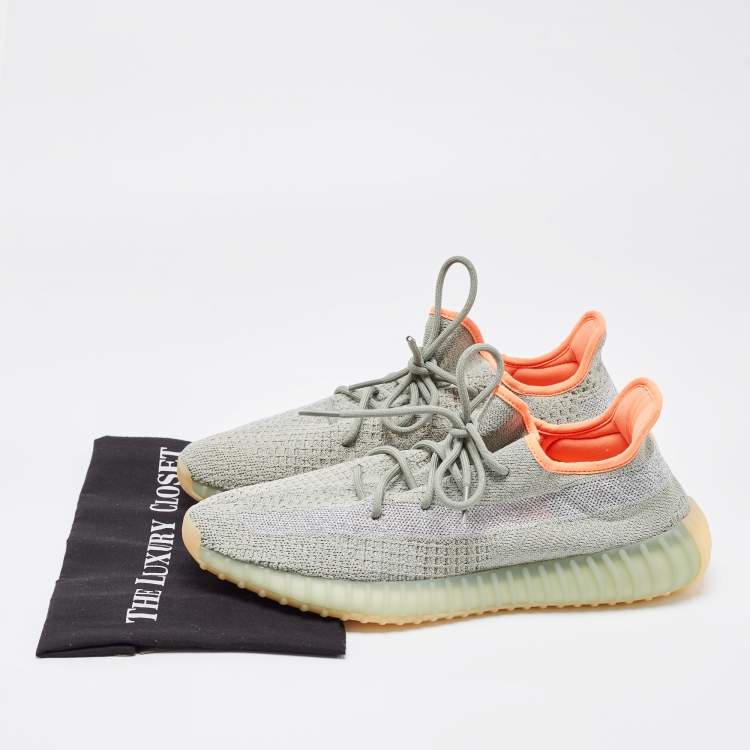 Pre Owned Yeezy x Adidas Green Knit Fabric Boost 350 V2 Desert Sage Sneakers Size 47 1/3