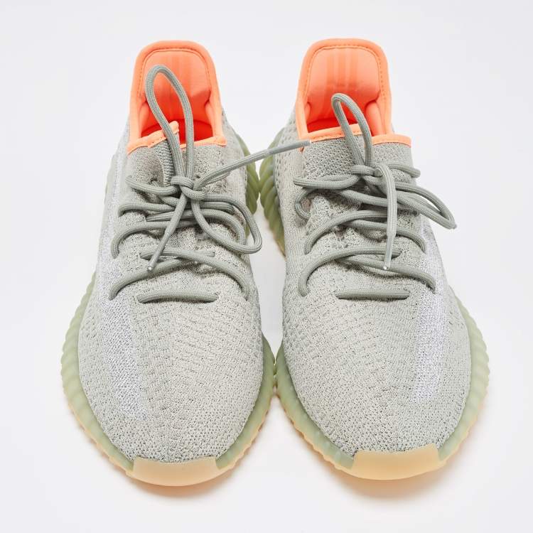 Pre Owned Yeezy x Adidas Green Knit Fabric Boost 350 V2 Desert Sage Sneakers Size 47 1/3