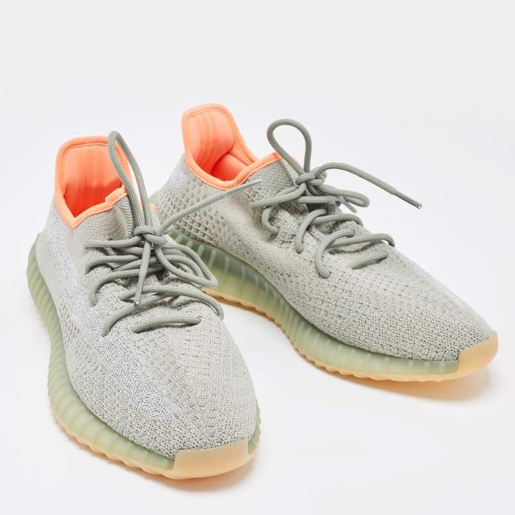 Pre Owned Yeezy x Adidas Green Knit Fabric Boost 350 V2 Desert Sage Sneakers Size 47 1/3