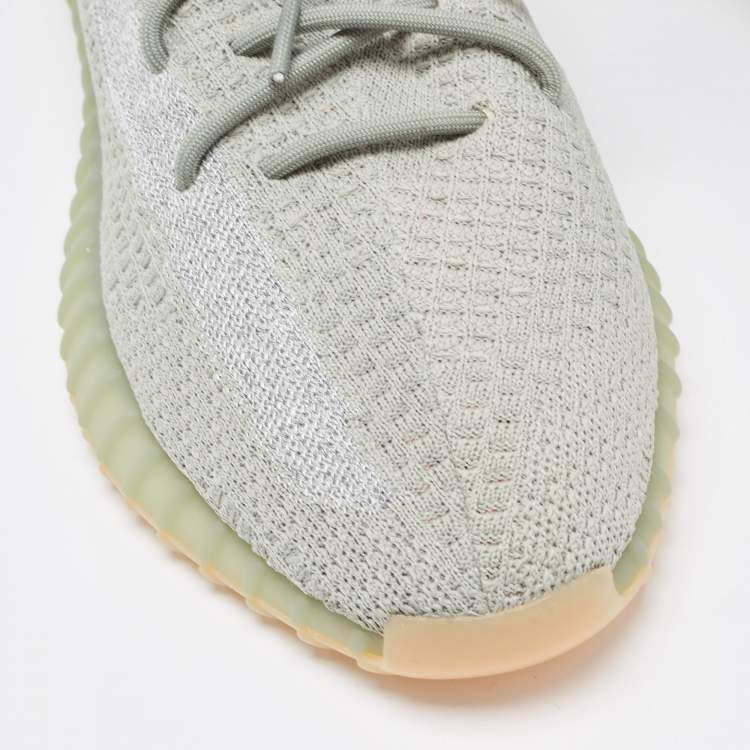 Pre Owned Yeezy x Adidas Green Knit Fabric Boost 350 V2 Desert Sage Sneakers Size 47 1/3