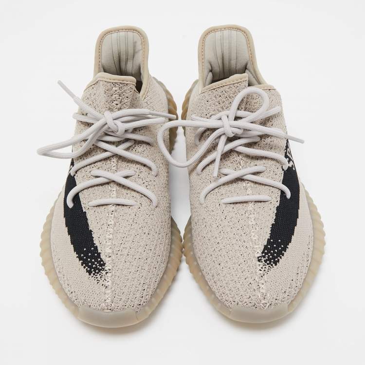 Pre Owned Yeezy x Adidas Grey/Black Knit Fabric Boost 350 V2 Slate Sneakers Size 44