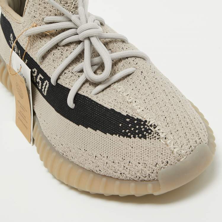 Pre Owned Yeezy x Adidas Grey/Black Knit Fabric Boost 350 V2 Slate Sneakers Size 47 1/3