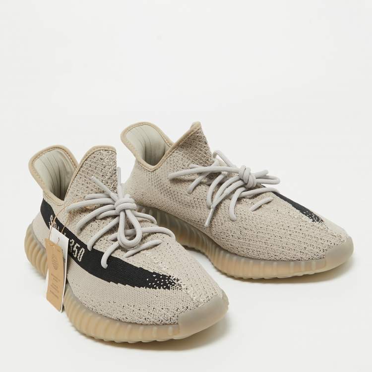 Pre Owned Yeezy x Adidas Grey/Black Knit Fabric Boost 350 V2 Slate Sneakers Size 47 1/3