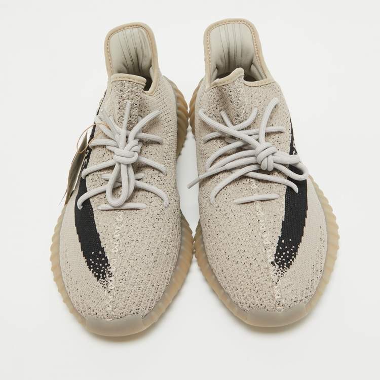 Pre Owned Yeezy x Adidas Grey/Black Knit Fabric Boost 350 V2 Slate Sneakers Size 47 1/3