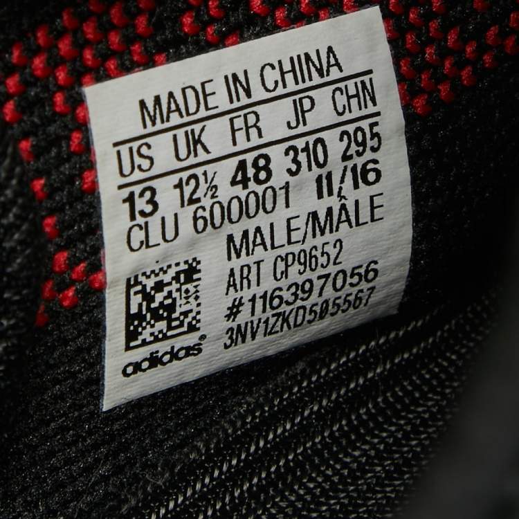 Pre Owned Yeezy x Adidas Black/Red Knit Fabric Boost 350 V2 Bred Sneakers Size 48 